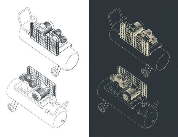 Stiliserad Vektor Illustration Isometriska Ritningar Luftkompressorer — Stock vektor