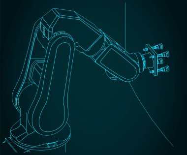 Emici bardaklı endüstriyel robotun stilize vektör çizimi