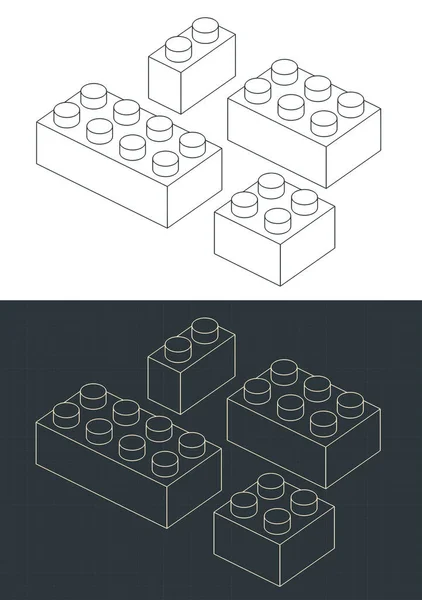 Stylizované Vektorové Ilustrace Izometrických Plánů Plastových Stavebních Kamenů Pro Vývoj — Stockový vektor