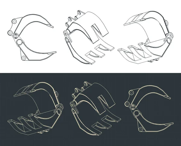 Ilustración Vectorial Estilizada Planos Del Cargador Agarre Del Tractor — Vector de stock