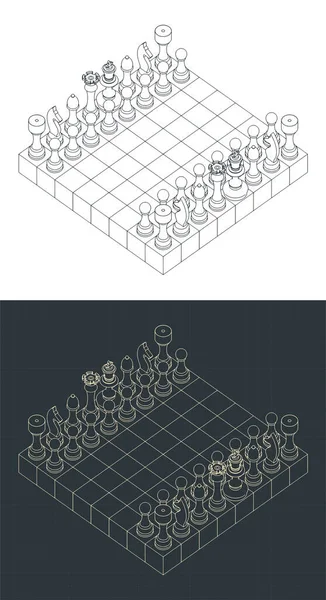 Stylizovaná Vektorová Ilustrace Izometrických Výkresů Šachovnice — Stockový vektor