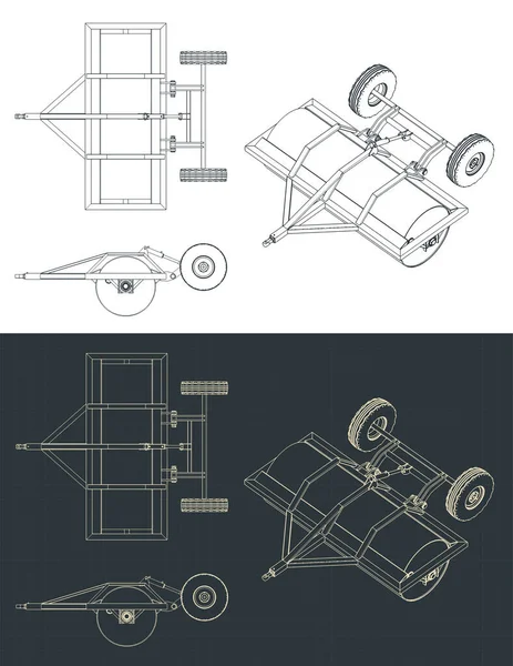 Stilisierte Vektorillustration Von Bauplänen Der Landwalze Für Traktoren — Stockvektor