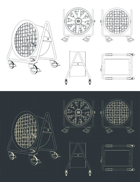 Ilustración Vectorial Estilizada Planos Ventilador Industrial — Vector de stock