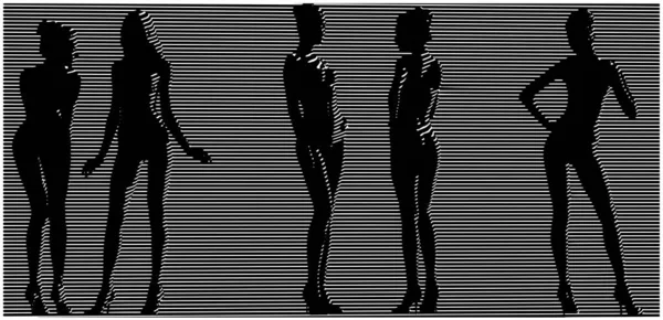 不同姿势的性感女孩轮廓的样式化矢量图解 — 图库矢量图片
