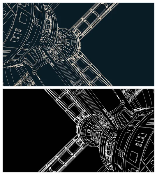 Stilisierte Vektorillustration Der Nahaufnahme Der Raumstation — Stockvektor