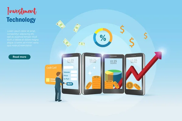 Hombre Negocios Análisis Comercio Línea Mercado Valores Aplicación Teléfonos Inteligentes — Vector de stock