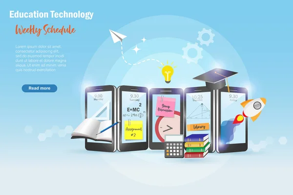 Tecnologia Educação Line Aplicativo Telefone Inteligente Horário Semanal Estudante Planejador — Vetor de Stock