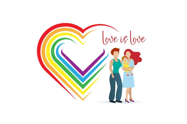 Lesbian Family Holding Adopted Baby Love Lgbt Rainbow Color Heart — Vetor de Stock