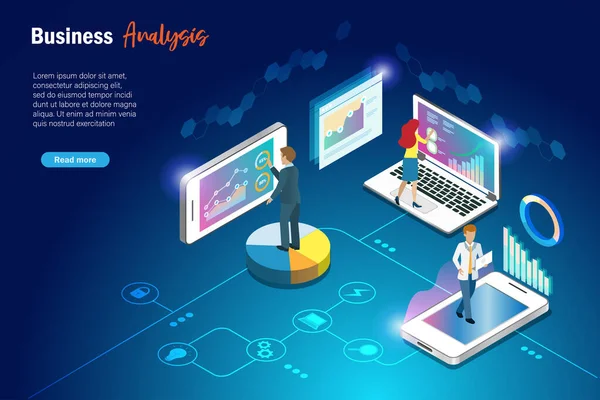 Hombre Mujer Negocios Analizando Gráficos Crecimiento Virtual Gráficos Ingresos Ganancias — Vector de stock