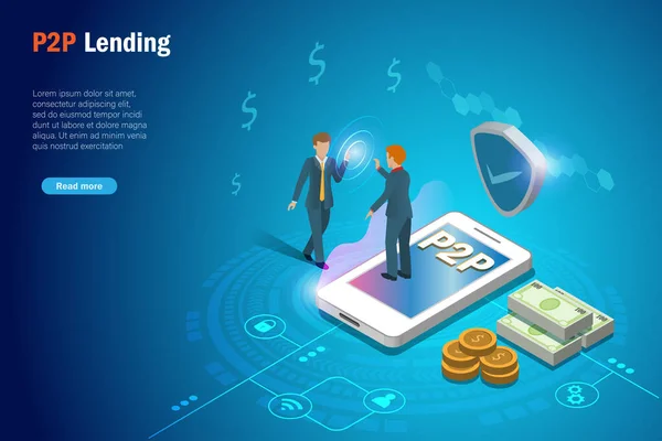 P2P Peer Peer Lending Online Money Loan Financial Technology Concept — Vector de stock