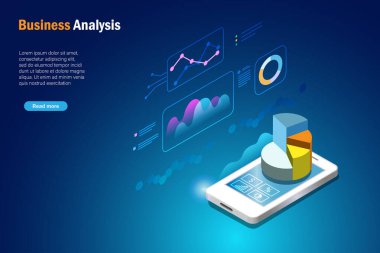 Akıllı telefondaki 3 boyutlu grafik analizi raporu. Veri analizi ve dijital istatistik araştırma teknolojisi çevrimiçi olarak bağlanarak iş, finans ve yatırım için akıllı bir çözüm geliştirir.