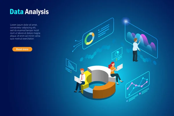 Geschäftsteam Analysiert Wachstumsdiagramm Marketing Diagramme Auf Virtuellem Digitalen Bildschirm Globale — Stockvektor