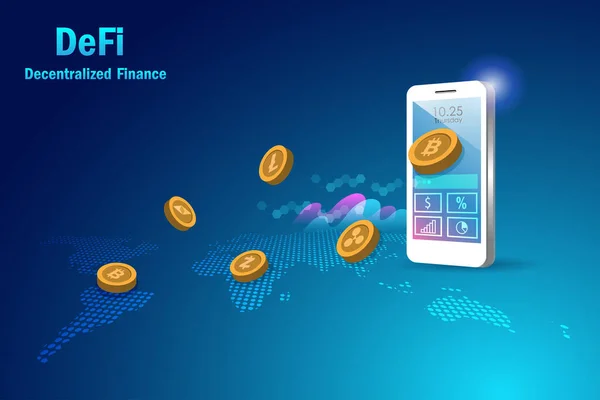 Defi Dezentrales Finanzierungskonzept Smartphone Mit Schnittstelle Zur Digitalen Kryptowährungsplattform Auf — Stockvektor