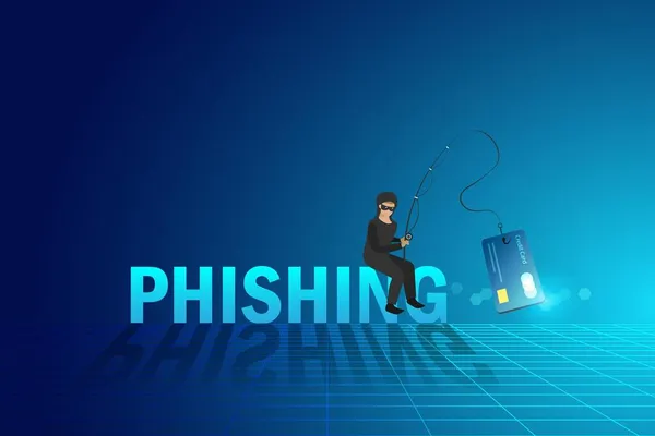 Phishing Dolandırıcılığı Hacker Saldırısı Bilgisayar Korsanı Dijital Kullanıcıdan Phishing Kelimesiyle — Stok Vektör