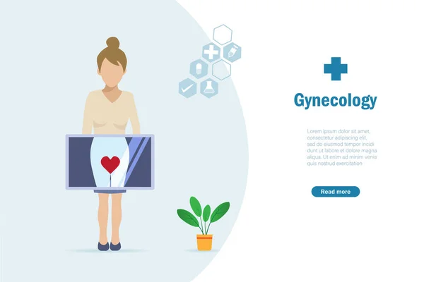 Gynecology Check Vaginal Exam Woman Standing Vaginal Examination Ultrasound Display — Vettoriale Stock