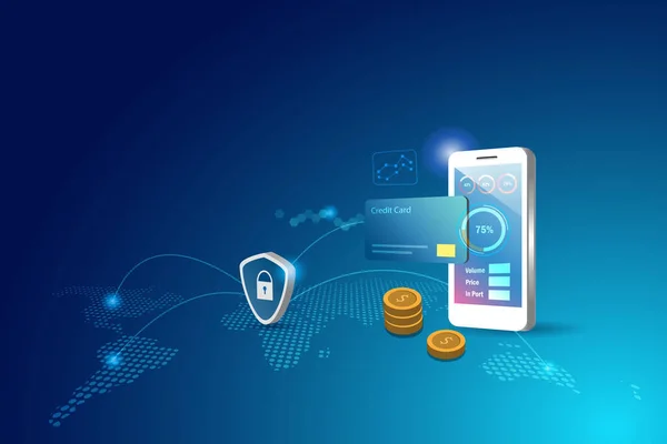 Global Online Investment Financial Payment Security Transaction Smart Phone Secure — стоковый вектор
