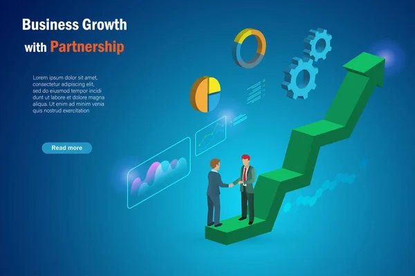 Businessmen Handshake Growth Marketing Graph Analysing Chart Data Business Growth — Stock Vector