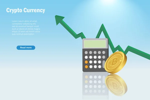 ビットコインの成長グラフ 暗号通貨投資 分散型金融の定義 成長利益と計算機で3Dビットコイン 暗号投資利益とデジタル株式市場取引における成功 — ストックベクタ