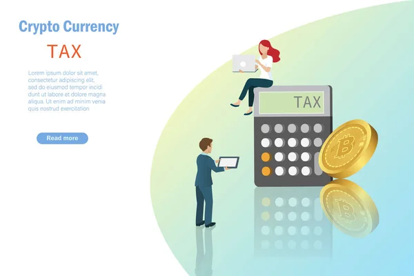 Bitcoin Paiement Impôt Sur Investissement Crypto Monnaie Homme Affaires Femme — Image vectorielle