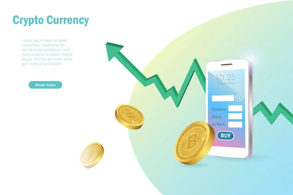 Monnaie Crypto Bitcoin Avec Graphique Croissance Application Trading Actions Numériques — Image vectorielle