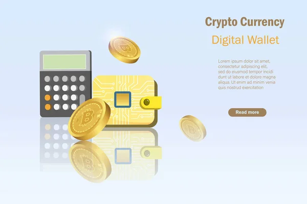 Portefeuille Numérique Monnaie Cryptographique Bitcoin Calculatrice Crypto Économie Argent Numérique — Image vectorielle