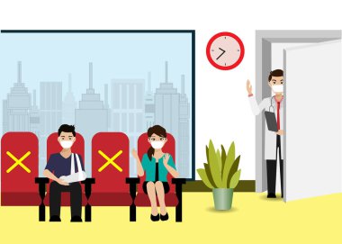 Klinikteki insanların vektör illüstrasyonu