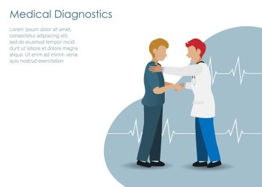 Tıbbi teşhisler, doktor konsepti. Doktor tıbbi muayeneden sonra hastayla ilgilenir ve onu cesaretlendirir. Hastane, sağlık ve sağlık hizmetleri için fikir.