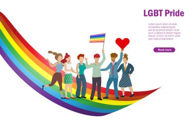 LGBT gökkuşağı bayrağı taşıyan çeşitli insanlar LGBTQ gurur ayını bayrak ve kalp işareti taşıyarak kutladılar. Transseksüel toplumu, sosyal çeşitlilik kavramını desteklemek için.