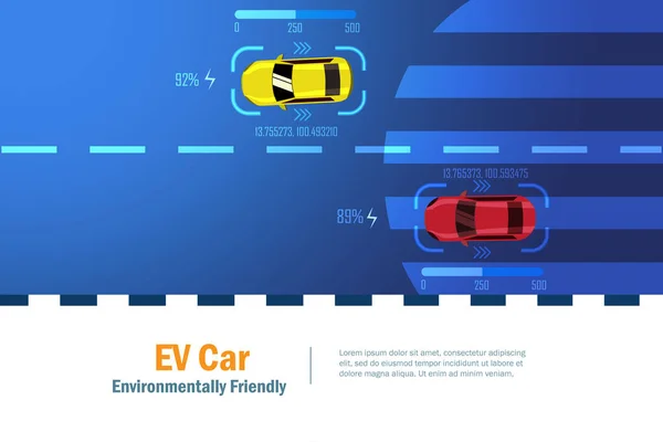 Carro Bateria Carregamento Veículo Elétrico Que Conduz Estrada Recursos Energéticos — Vetor de Stock