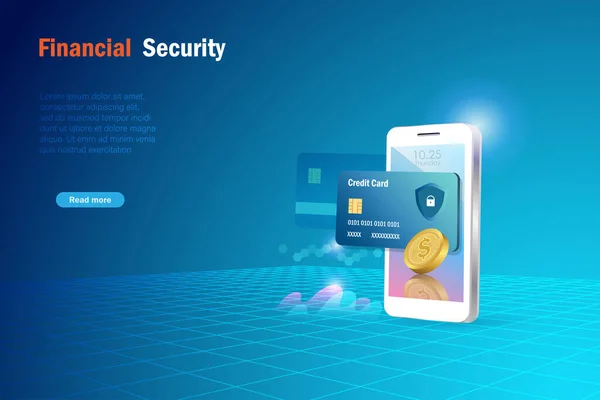 Credit Card Online Payment Security Transaction Smart Phone Financial Security — Stockvektor