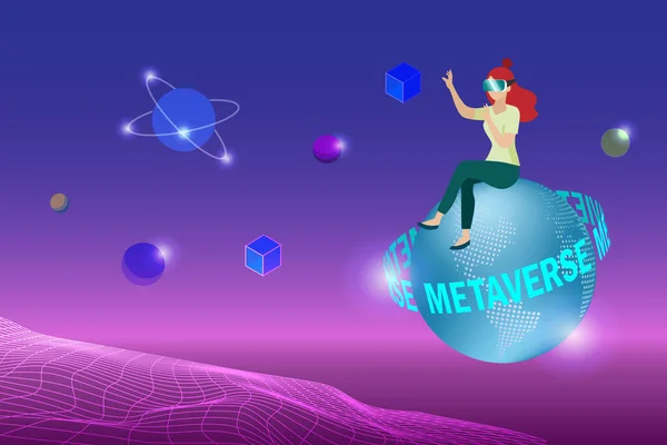 Metaverse Virtual Reality Technologie Benutzeroberfläche Erfahrung Mit Smartphone Und Digitalen — Stockvektor