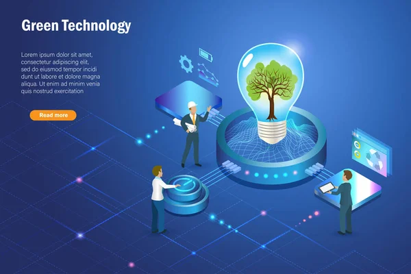 Tecnología Verde Árbol Creciendo Bombilla Con Tecnología Digital Convergente Verde — Vector de stock