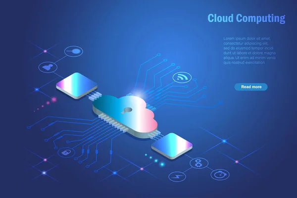 Cloud Computing Upload Download Trasferimento File Background Elettronico Futuristico Tecnologia — Vettoriale Stock