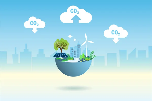 Emisiones Co2 Concepto Del Día Tierra Mundo Energético Consumo Alternativo — Vector de stock