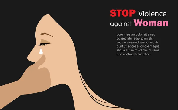 Crying Woman Helping Hand Wiping Her Tears Stop Violence Woman — Vetor de Stock