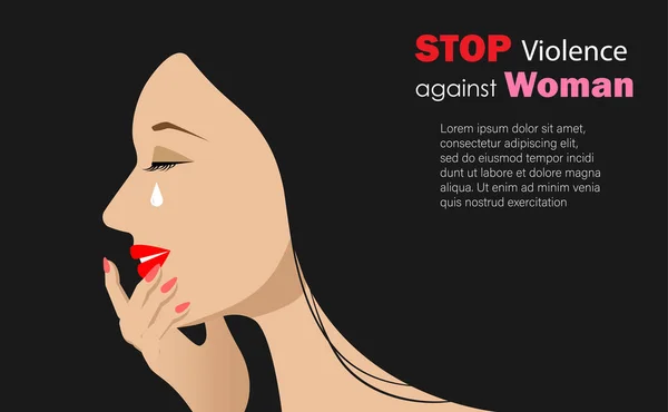 Woman Crying Wiping Her Tears Stop Violence Woman Sexual Harrasment — Vetor de Stock