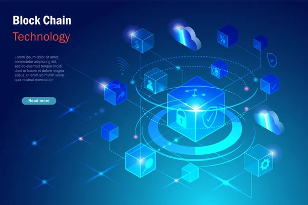 Block Chain Technologie Die Digitale Kubus Verbindt Met Big Data — Stockvector