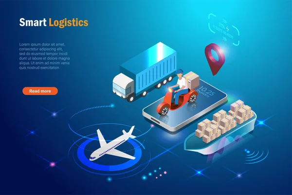 Global Logistics Online Delivery Smart Supply Chain Delivery System Deliveryman — Vettoriale Stock