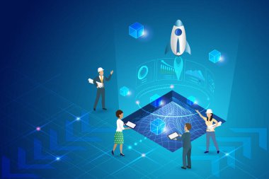 Sandbox ve yeni bir iş tanıtımı denemesi yazılım programı. Mühendislik ekibi ve yatırımcı, sanal gerçeklik simülasyon teknolojisiyle Sandboc 'tan roket fırlatıyorlar..