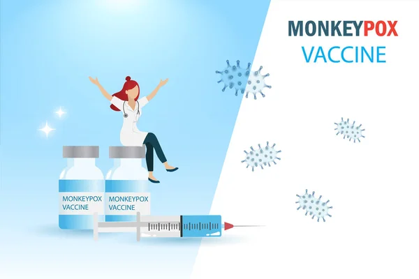 Vacina Contra Varíola Médico Senta Vacina Contra Varíola Macaco Seringa —  Vetores de Stock