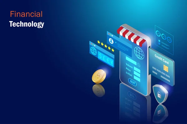 Financiële Technologie Online Betaling Online Winkel Handelen Aandelen Platform Smart — Stockvector
