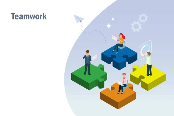 Business Success Teamwork Partnership Collaboration Business Team Work Jigsaw Puzzles — Stock Vector