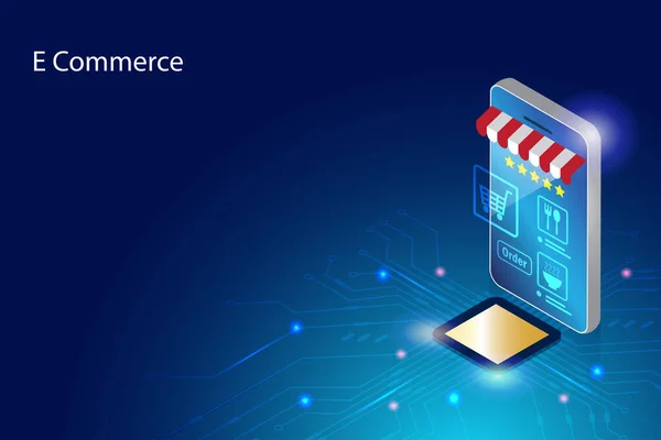 Online Shopping Online Bezahltechnologie Mit Smartphone Geräten Online Shop Smartphone — Stockvektor