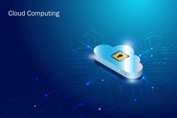 Cloud Computing Avec Protection Réseau Sécurité Sur Carte Circuits Électroniques — Image vectorielle