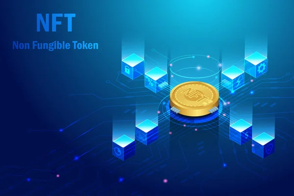 Nft Non Fungible Token Block Chain Technology Nft Crypto Coin — Stock vektor