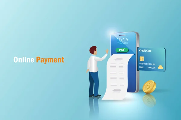 Man Online Credit Card Payment Digital Billing Smart Phone Mobile — Stockvektor
