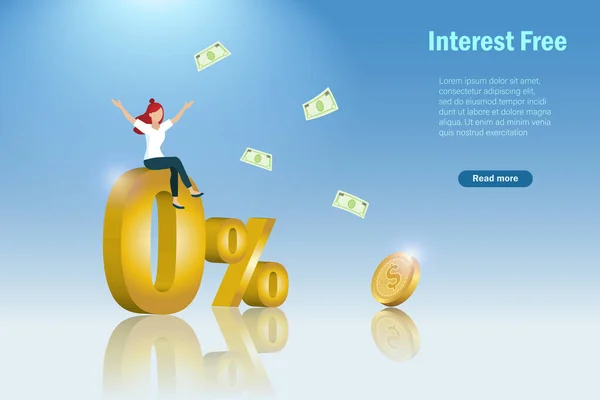 Happy Woman Interest Free Rate Financial Promotion Banking Shopping Home — Stock vektor