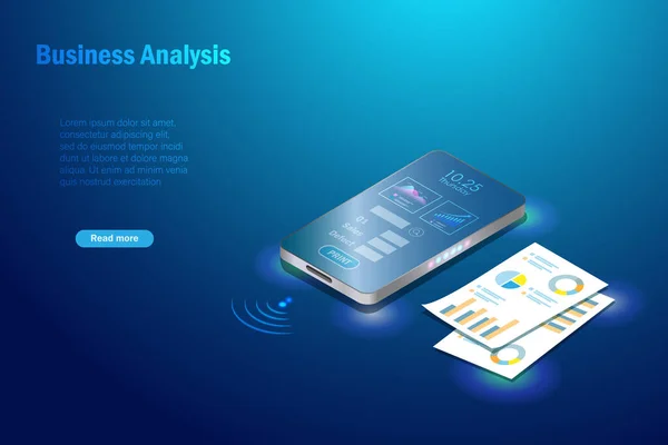 Business Analysis Report Smartphone Connected Print Device Wireless Technology Online — Stockvektor