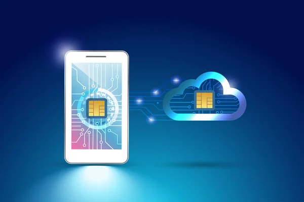 Microchip Cloud Computing Server Online Connect Smart Phone Digital Cloud — 图库矢量图片