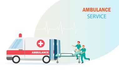 Emergency Ambulance service. Rescued team moving patient on stretcher for medical treatment at hospital. Medical emergency treatment 